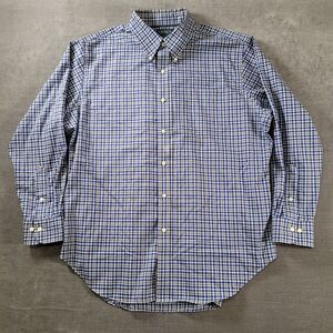 Lauren Ralph Lauren Vintage Blue Plaid Long‎ Sleeve Shirt Mens Non-Iron 17.5-35